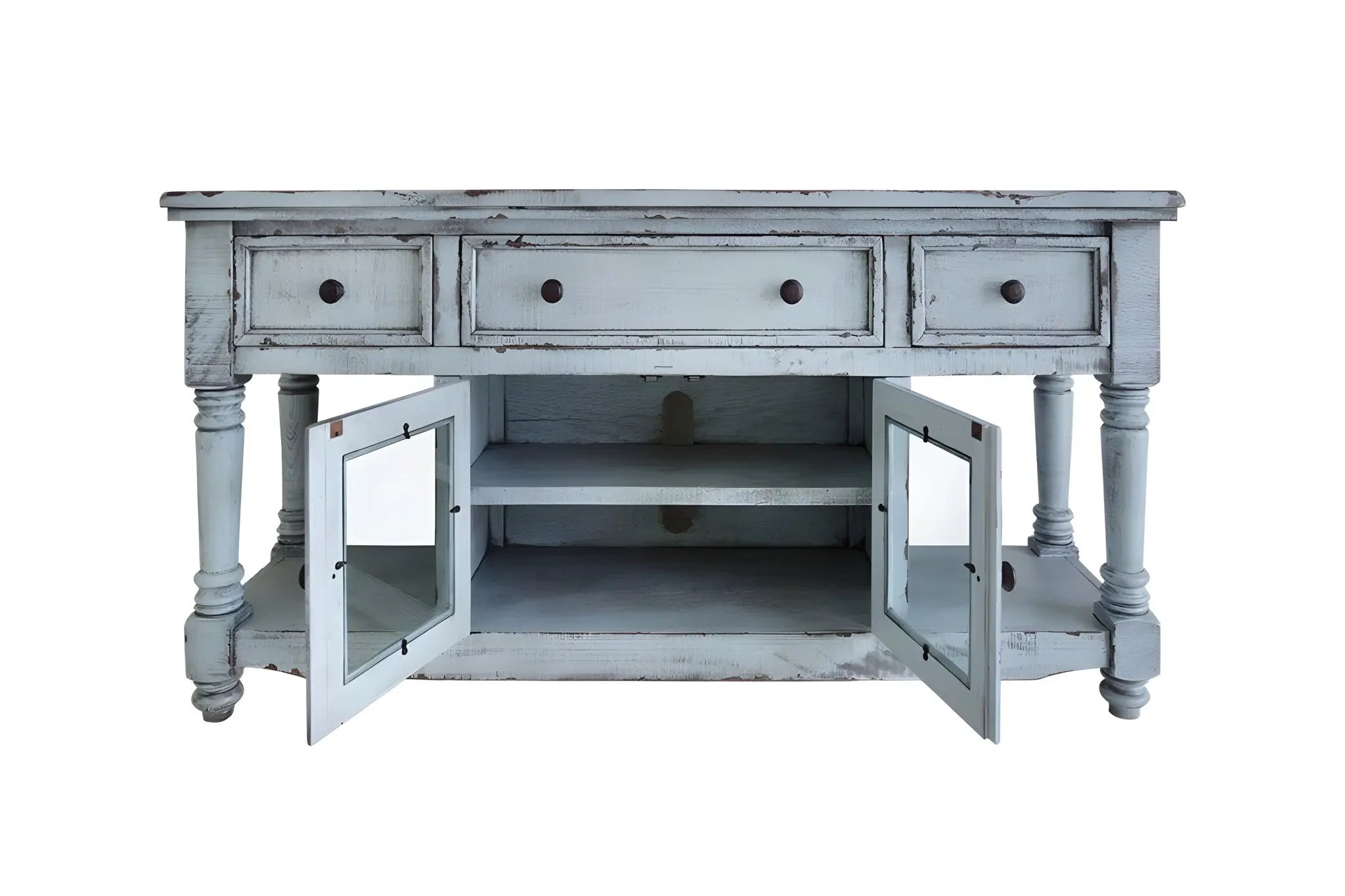 70" Blue Solid Wood Open shelving Distressed TV Stand Homeroots Living Room