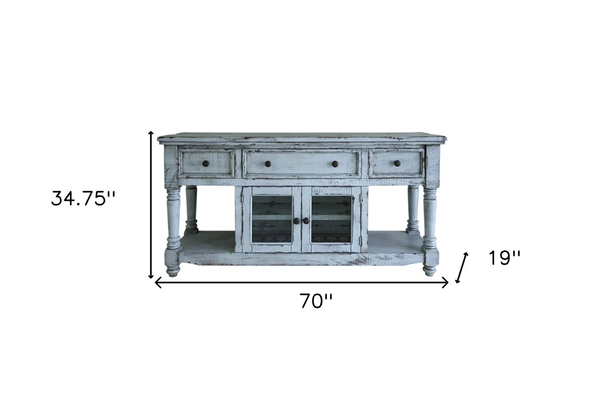 70" Blue Solid Wood Open shelving Distressed TV Stand Homeroots Living Room