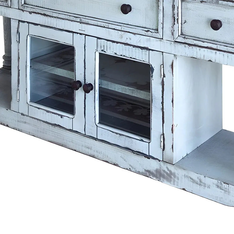 70" Blue Solid Wood Open shelving Distressed TV Stand Homeroots Living Room