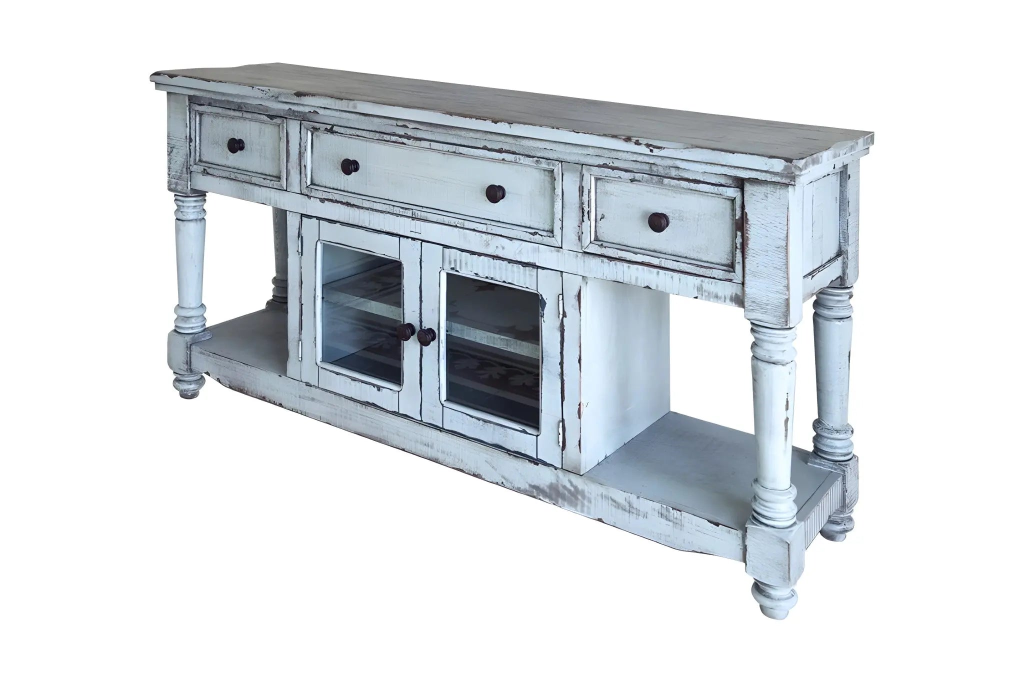 70" Blue Solid Wood Open shelving Distressed TV Stand Homeroots Living Room