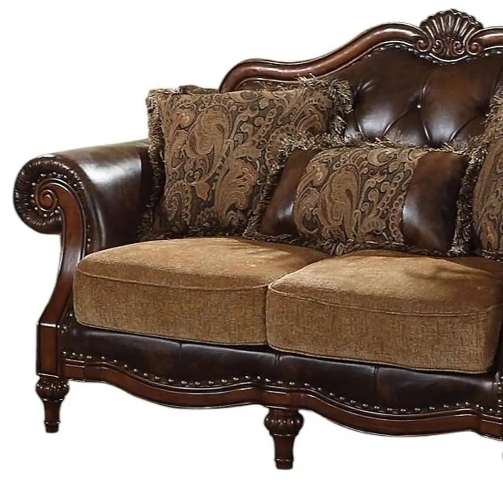 70" Brown Faux Leather Chesterfield Loveseat Homeroots Living Room