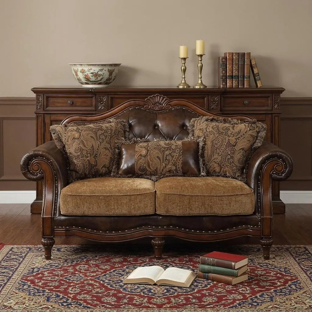 70" Brown Faux Leather Chesterfield Loveseat Homeroots Living Room