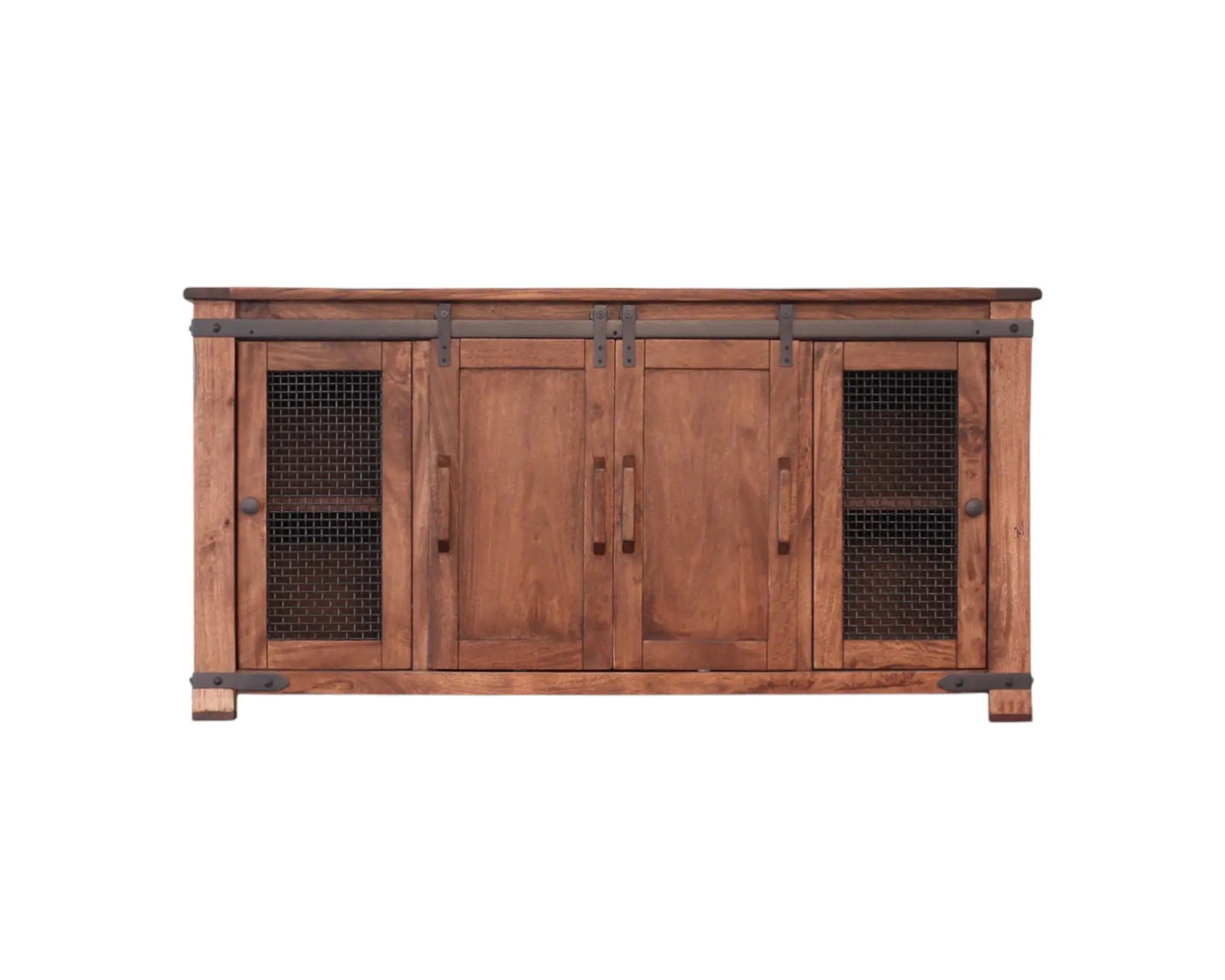 70" Brown Solid Wood Cabinet Enclosed Storage Distressed TV Stand Homeroots Living Room