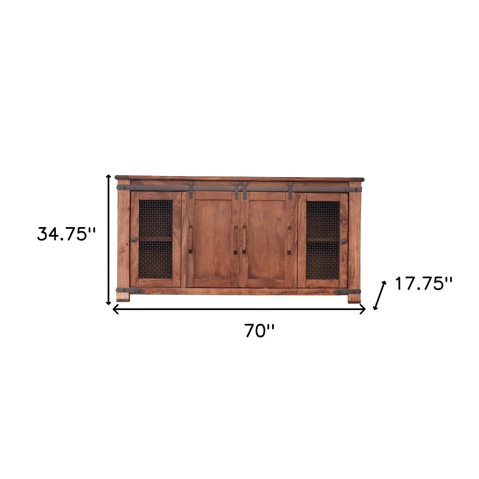 70" Brown Solid Wood Cabinet Enclosed Storage Distressed TV Stand Homeroots Living Room