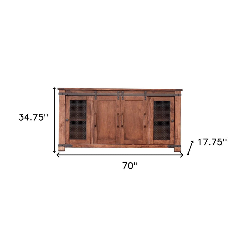 70" Brown Solid Wood Cabinet Enclosed Storage Distressed TV Stand Homeroots Living Room
