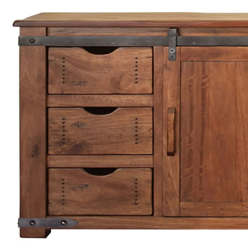 70" Brown Solid Wood Enclosed Storage Distressed TV Stand Homeroots Living Room