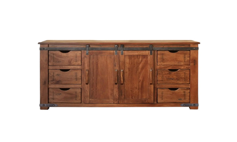 70" Brown Solid Wood Enclosed Storage Distressed TV Stand Homeroots Living Room
