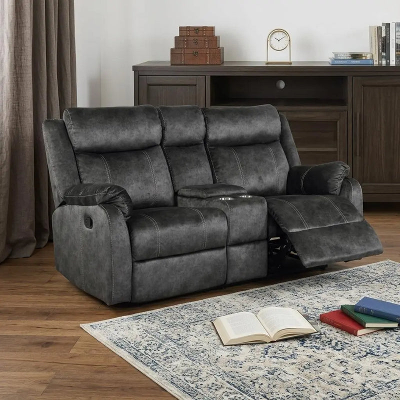 70" Dark Gray Microfiber Manual Reclining Loveseat With Storage Homeroots Living Room