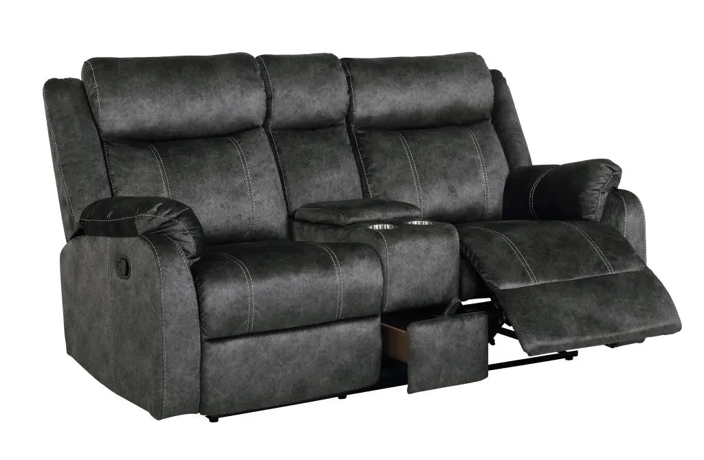 70" Dark Gray Microfiber Manual Reclining Loveseat With Storage Homeroots Living Room