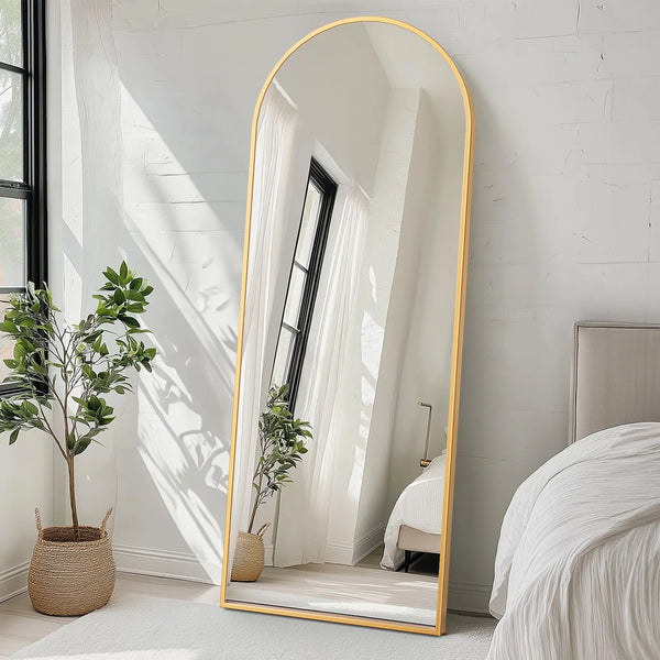 70" Gold Aluminum Arch Freestanding And Wall Mounted Framed Full Length Mirror Homeroots Bed & Bath
