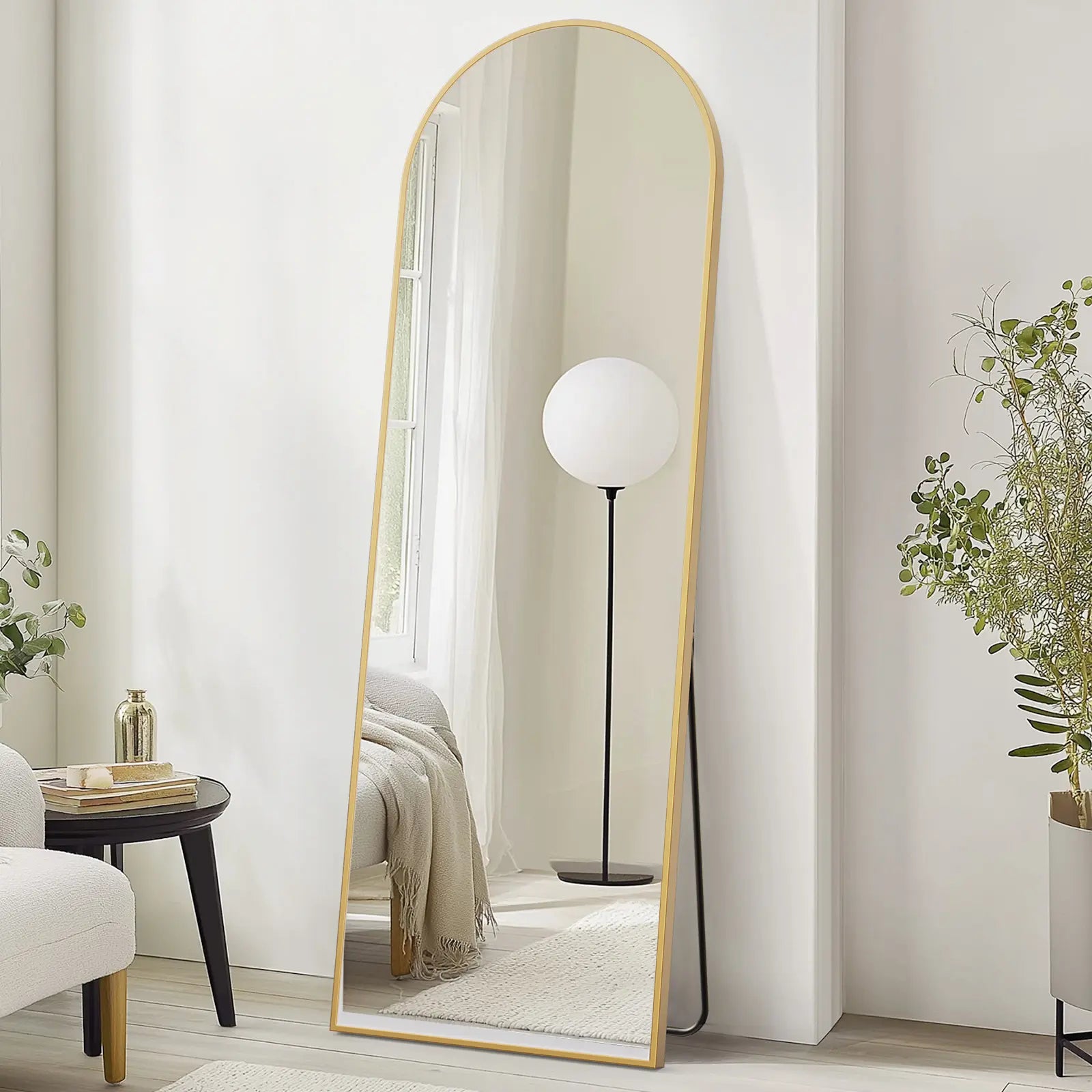 70" Gold Aluminum Arch Freestanding And Wall Mounted Framed Full Length Mirror Homeroots Bed & Bath