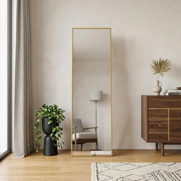 70" Gold Aluminum Freestanding And Wall Mounted Framed Full Length Mirror Homeroots Bed & Bath