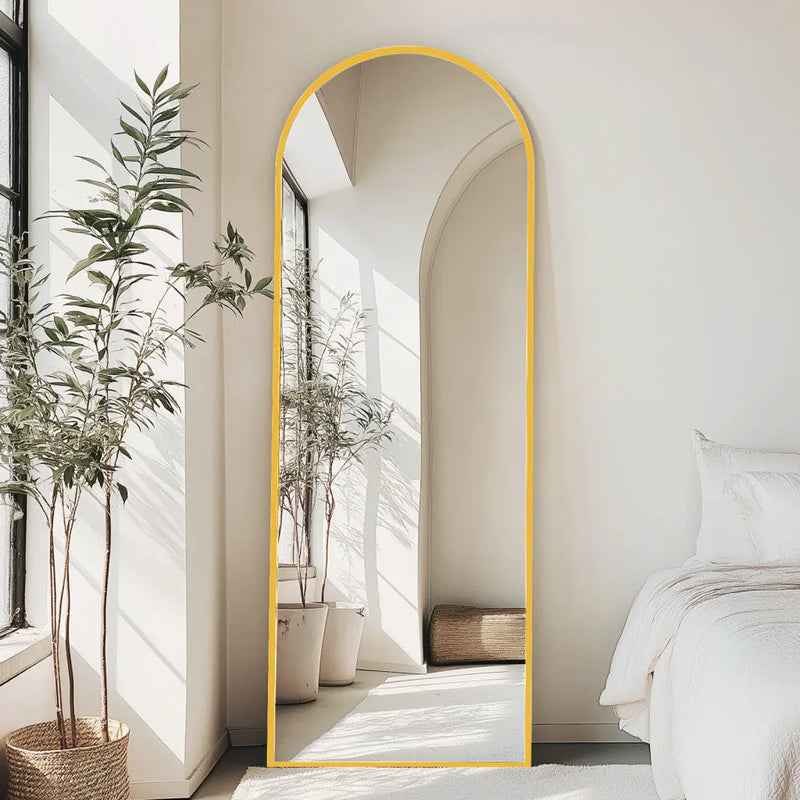 70" Gold Metal Arch Wall Mounted Leaning Or Freestanding Framed Full Length Mirror Homeroots Bed & Bath