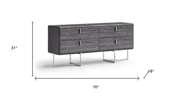 70" Gray Wood Four Drawer Double Dresser - GreatEagleInc