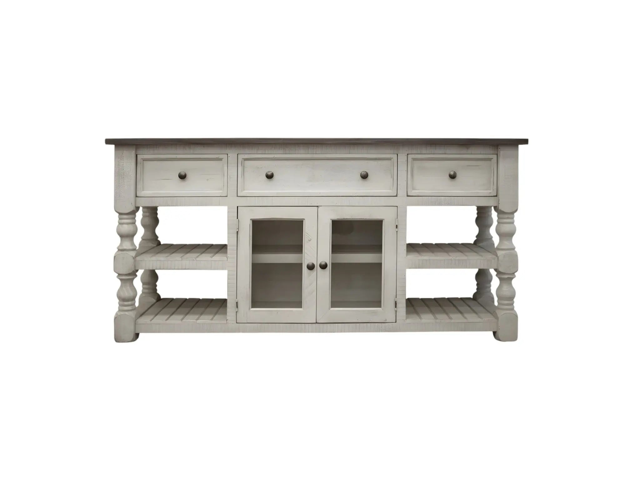 70" Ivory Solid Wood Open shelving Distressed TV Stand Homeroots Living Room