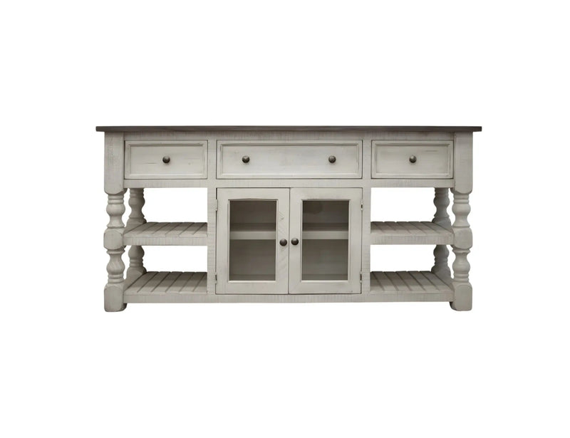 70" Ivory Solid Wood Open shelving Distressed TV Stand Homeroots Living Room