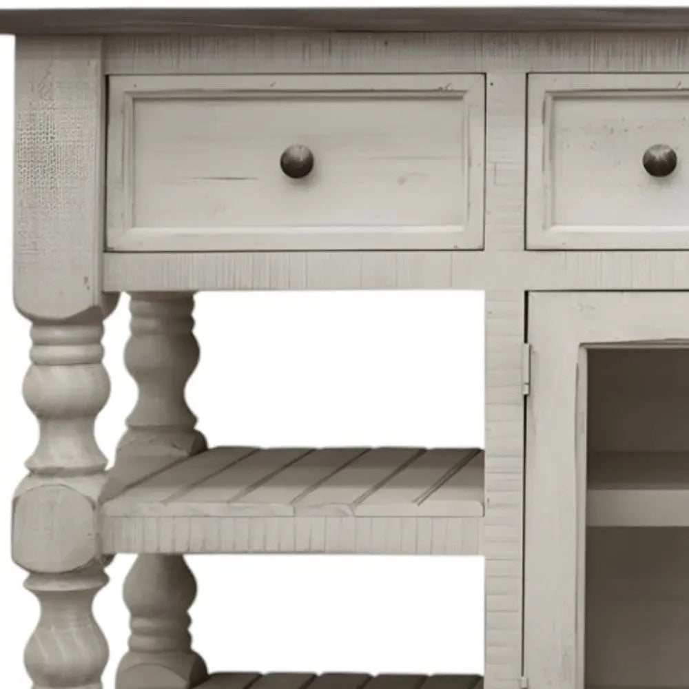 70" Ivory Solid Wood Open shelving Distressed TV Stand Homeroots Living Room
