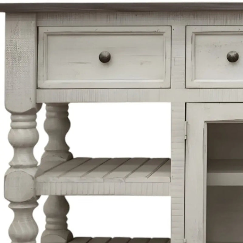 70" Ivory Solid Wood Open shelving Distressed TV Stand Homeroots Living Room