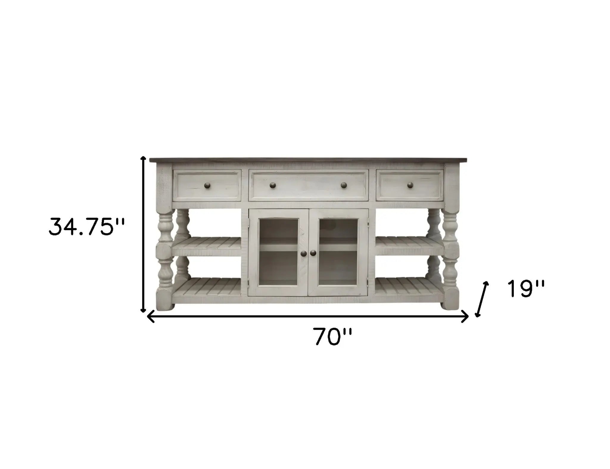 70" Ivory Solid Wood Open shelving Distressed TV Stand Homeroots Living Room