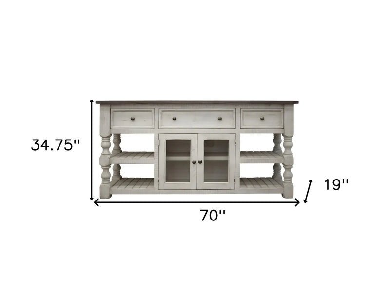 70" Ivory Solid Wood Open shelving Distressed TV Stand Homeroots Living Room