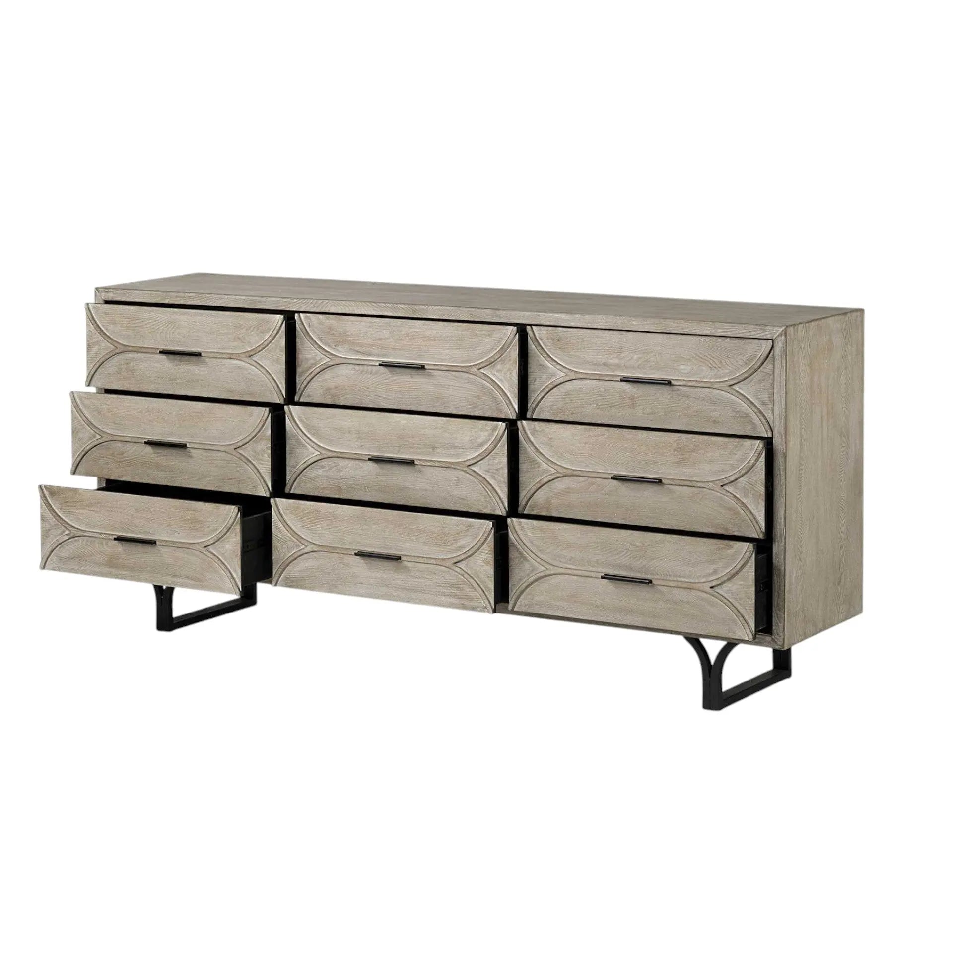 70" Light Brown Solid Wood Nine Drawer Sideboard Homeroots Kitchen & Dining