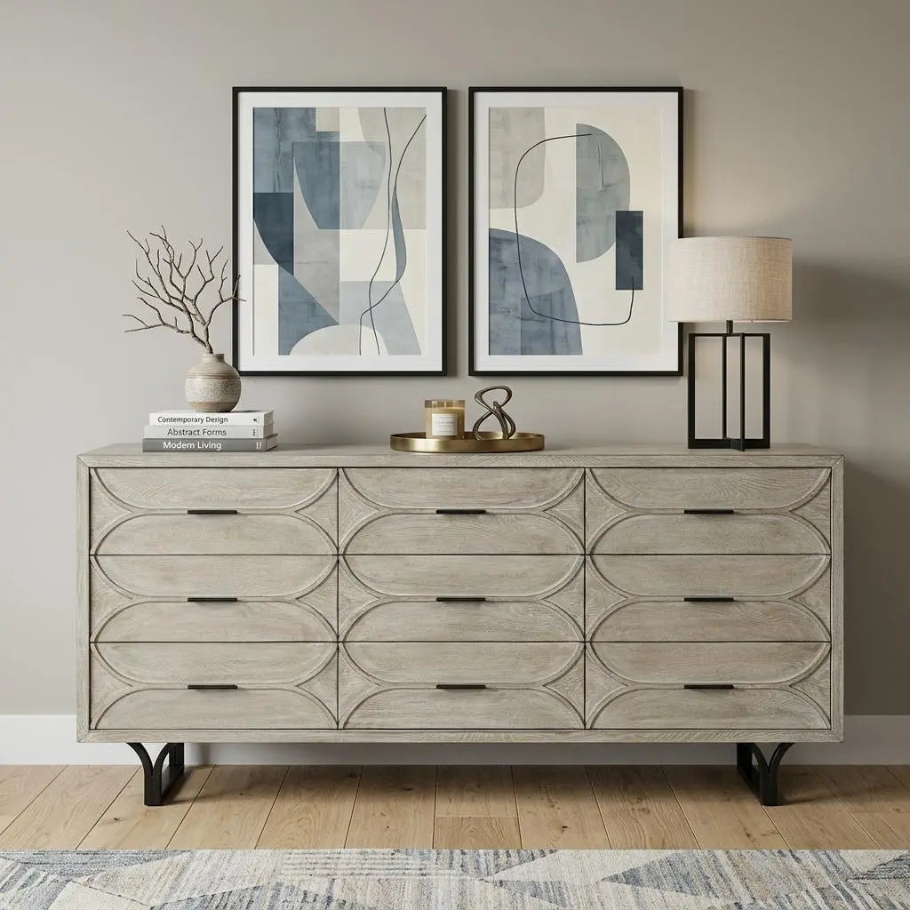 70" Light Brown Solid Wood Nine Drawer Sideboard Homeroots Kitchen & Dining