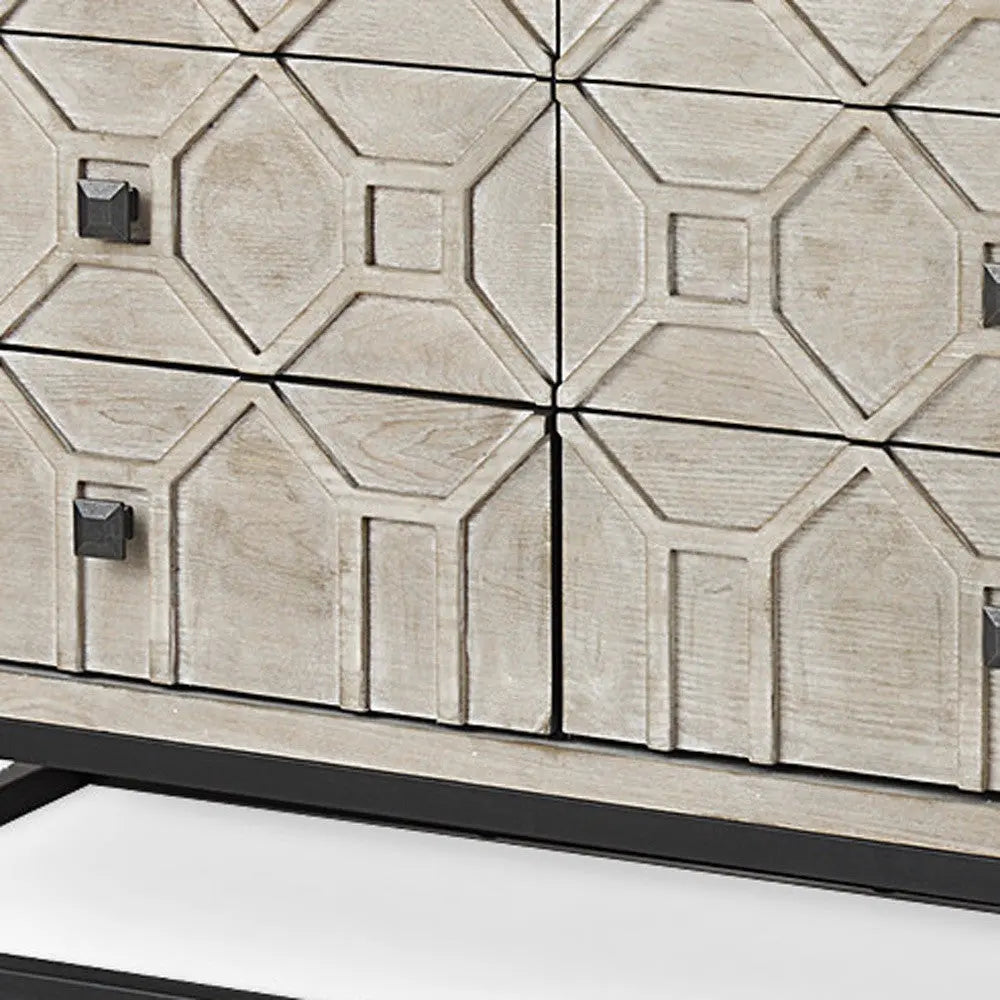 70" Light Brown Wood Carved Geometric Nine Drawer Sideboard Homeroots Kitchen & Dining