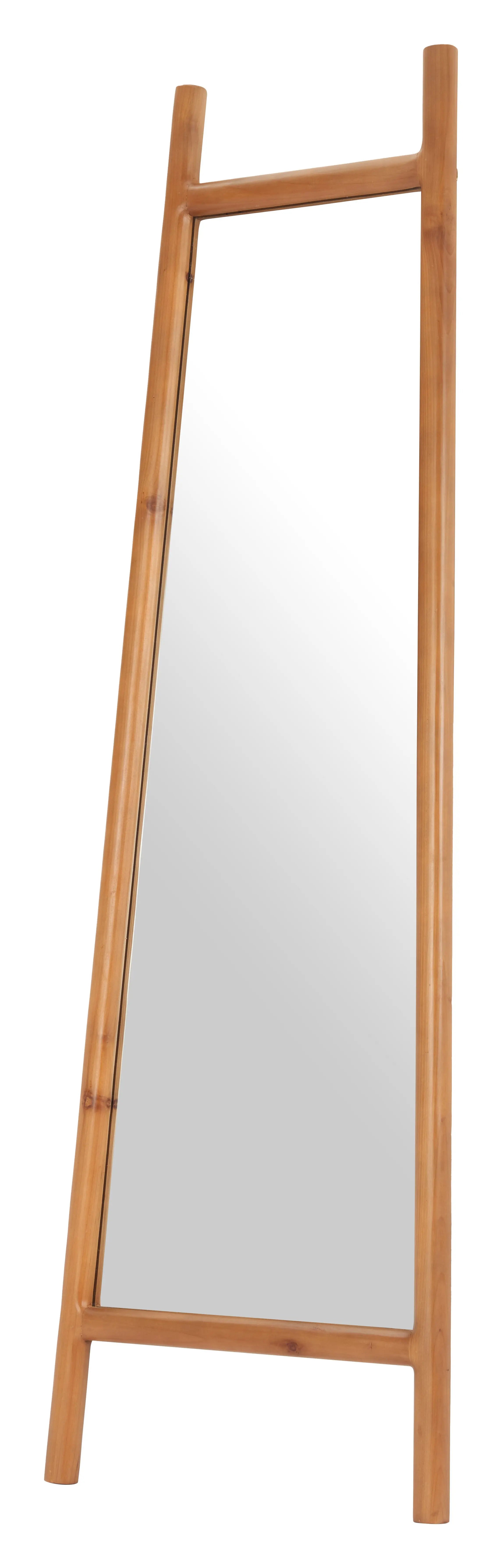 70" Natural Solid Wood Leaning Geometric Framed Standing Mirror Homeroots Bed & Bath