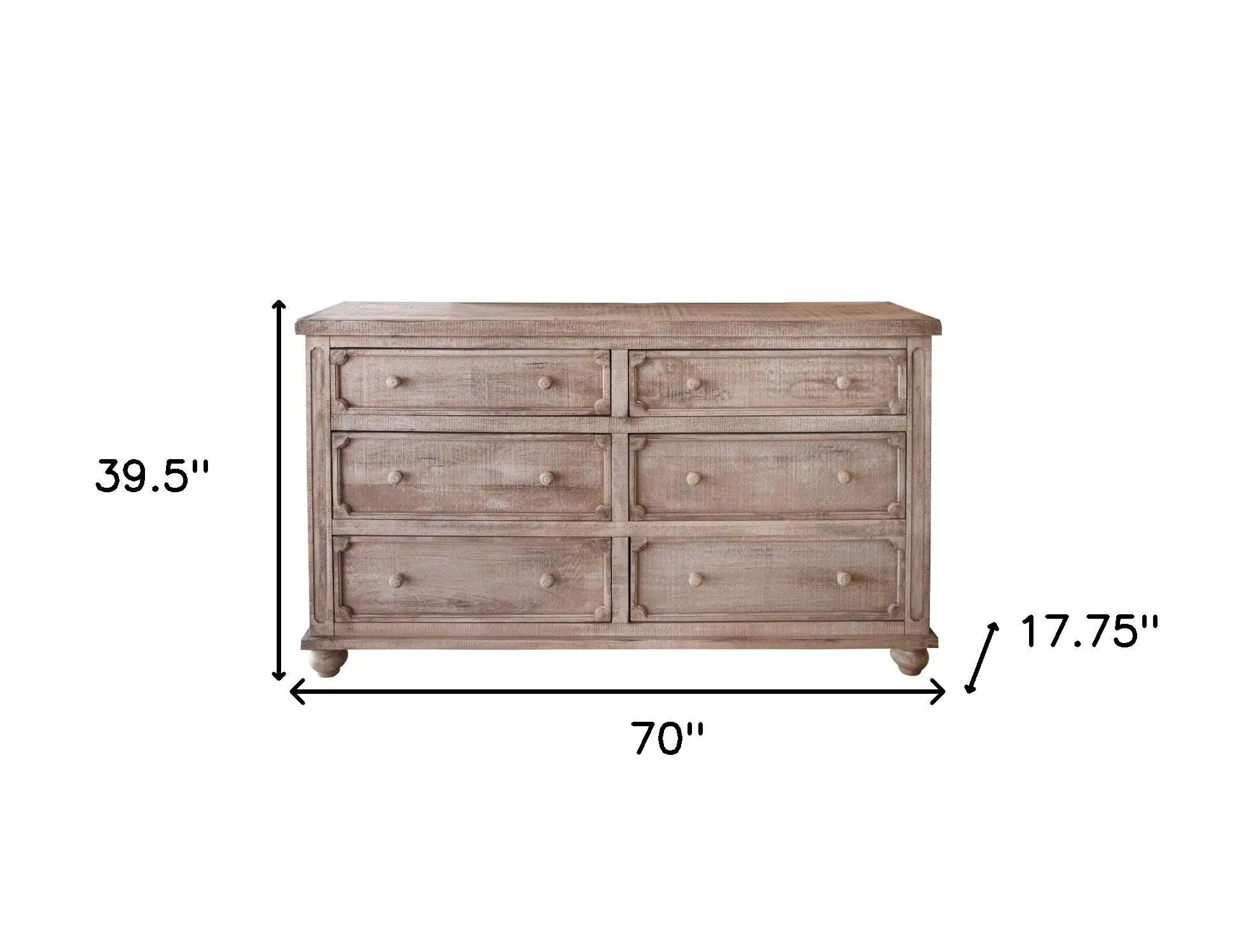 70" Natural Solid Wood Six Drawer Double Dresser - GreatEagleInc