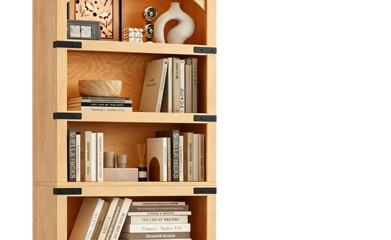 70" Natural Wood Four Tier USB Bookcase Homeroots Office