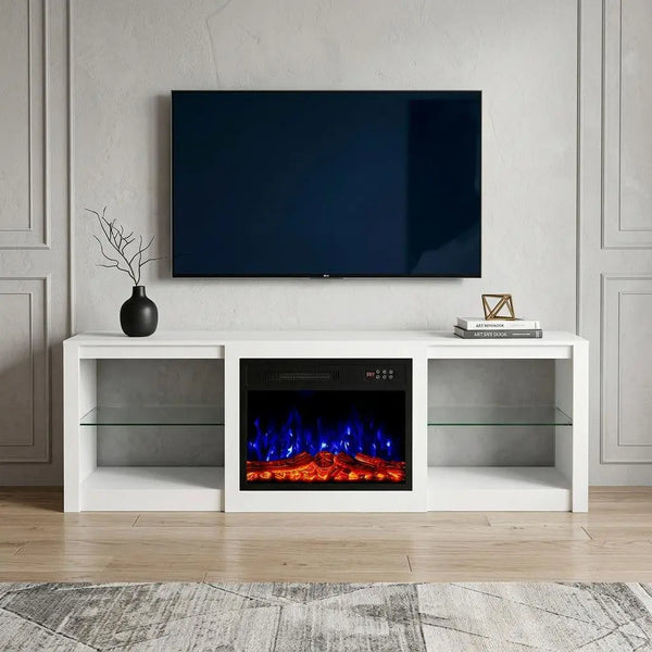 70" White Wood Fireplace Entertainment Center With Fireplace Homeroots