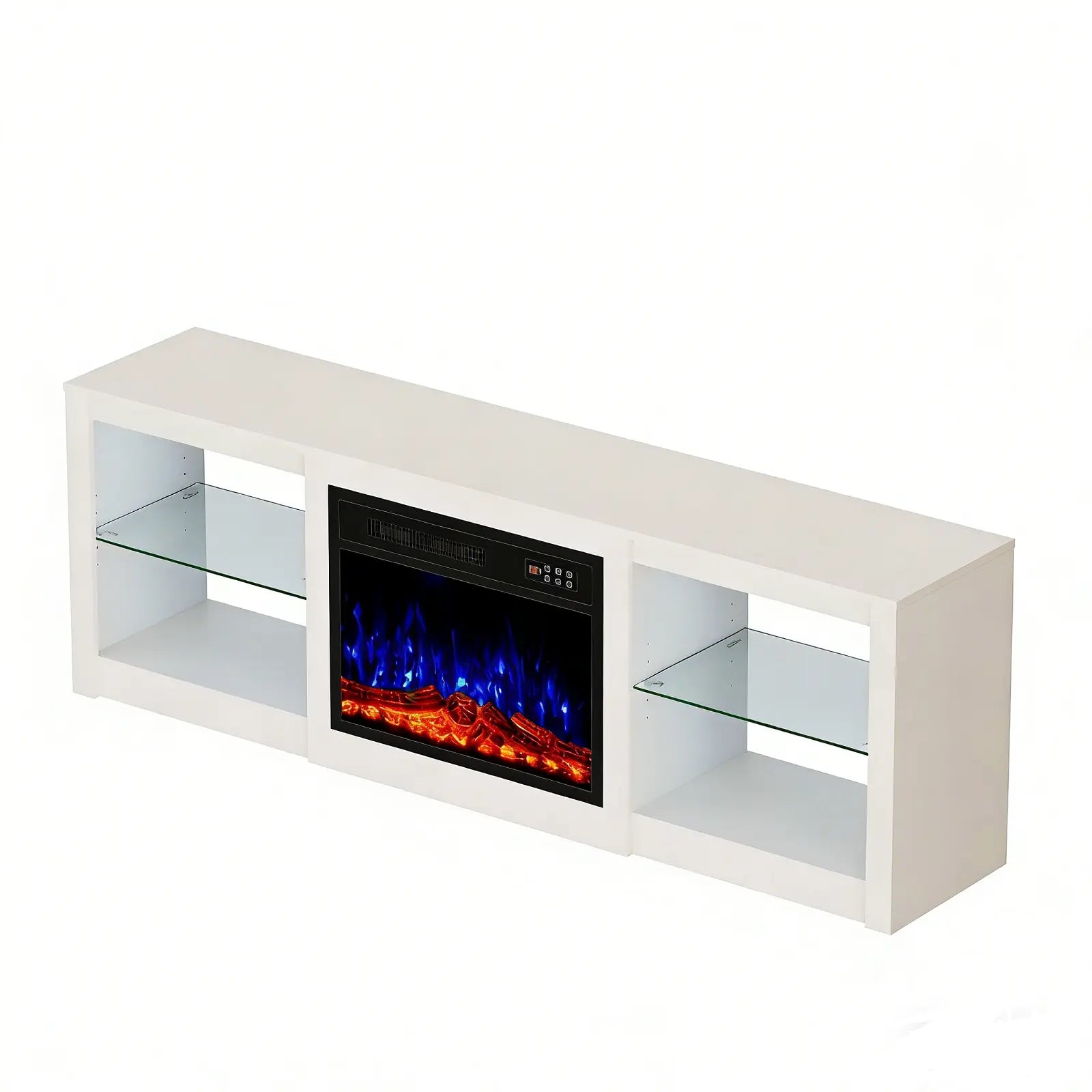 70" White Wood Fireplace Entertainment Center With Fireplace Homeroots