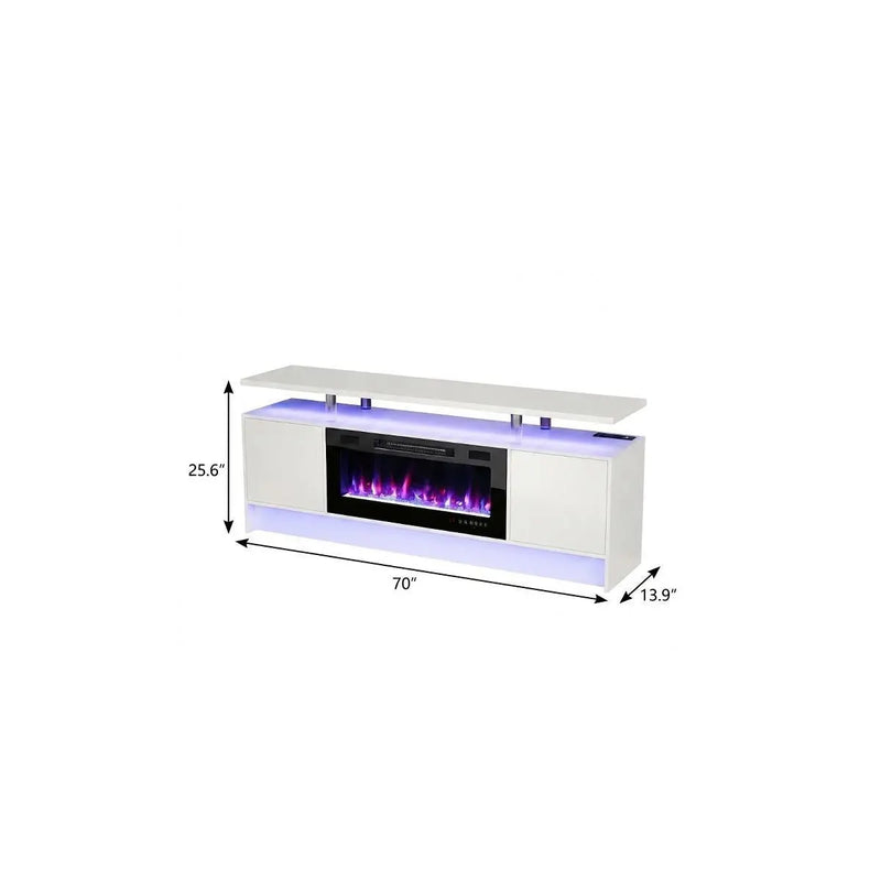 70" White Wood Fireplace TV Stand With Fireplace Homeroots Living Room