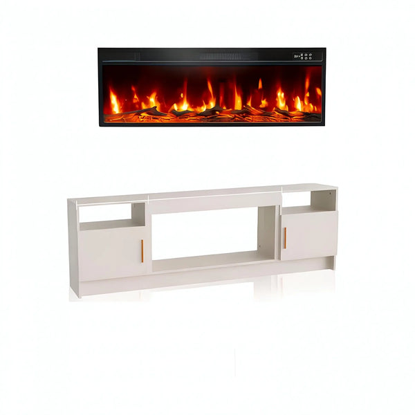 70" White Wood Fireplace TV Stand With Fireplace Homeroots Living Room