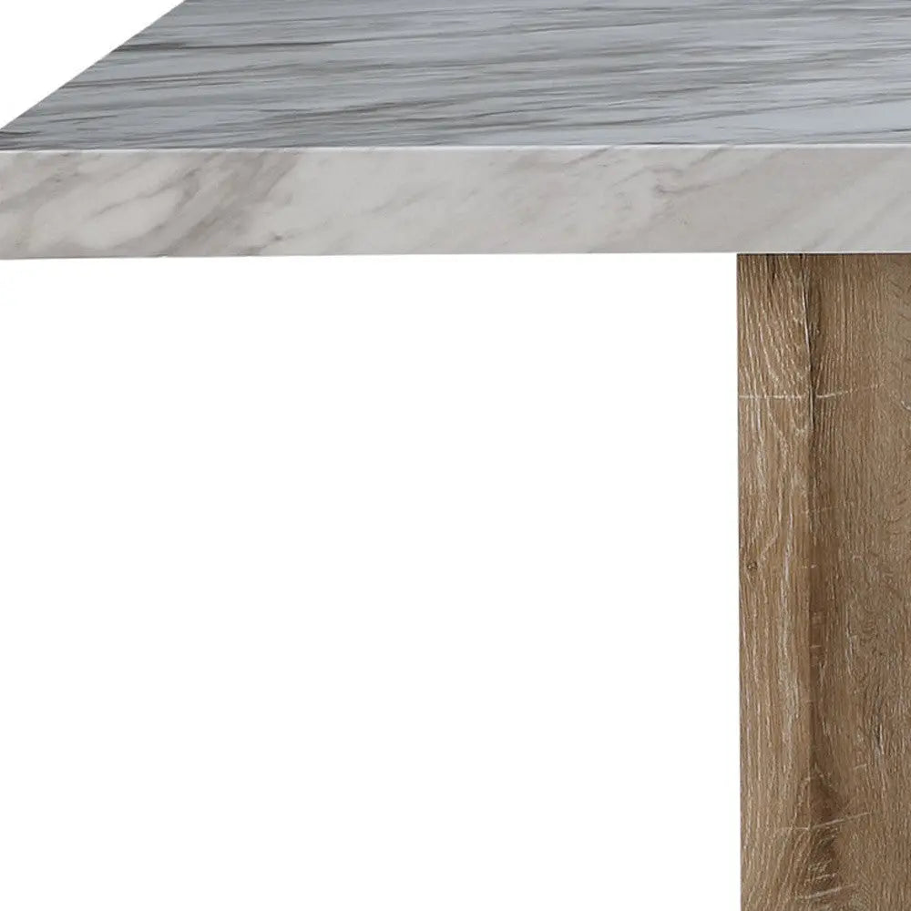 70" White and Natural Faux Marble and Wood Pedestal Base Dining Table Homeroots Kitchen & Dining