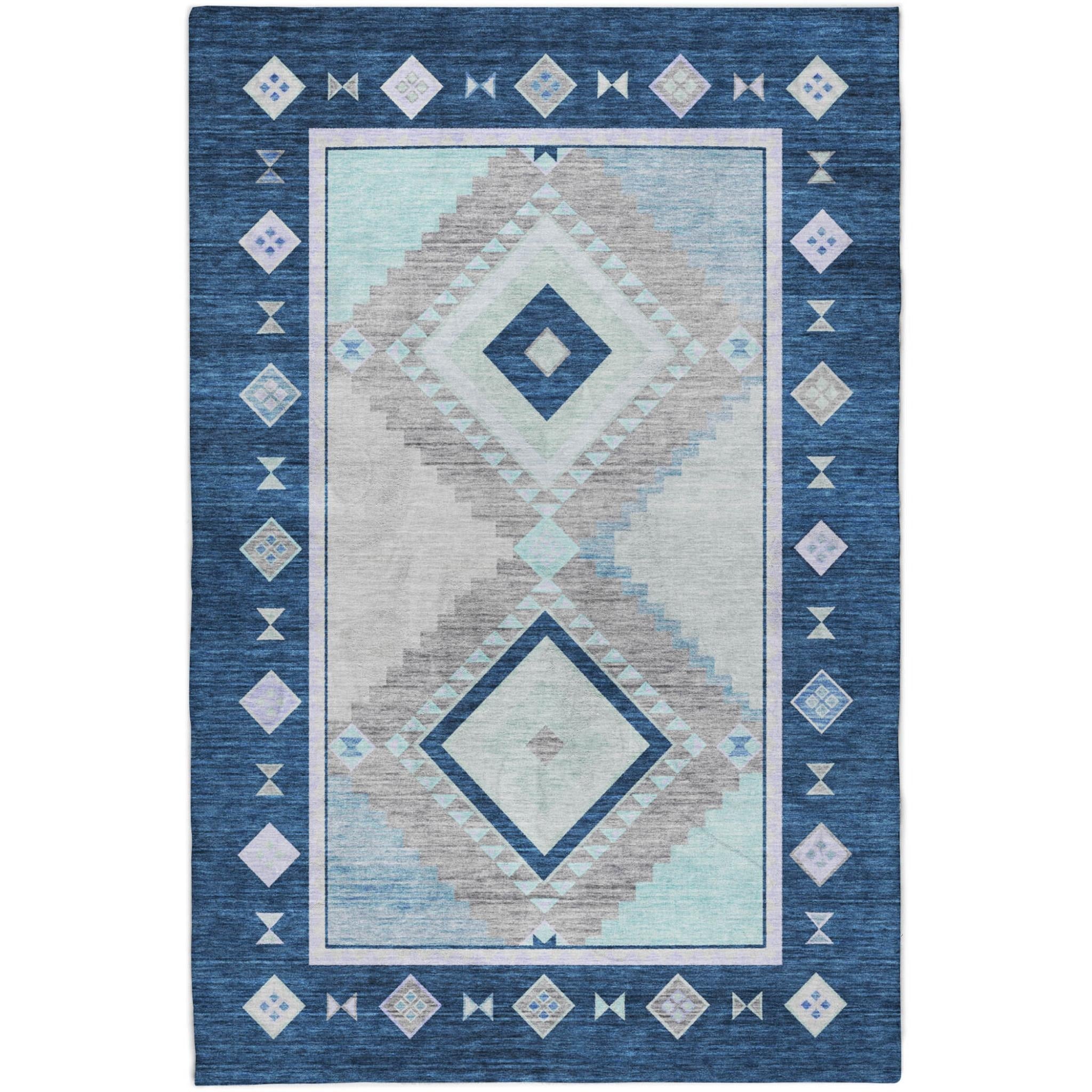 10' X 14' Blue And Denim Blue Geometric Shag Washable Area Rug With UV Protection - Home & Garden