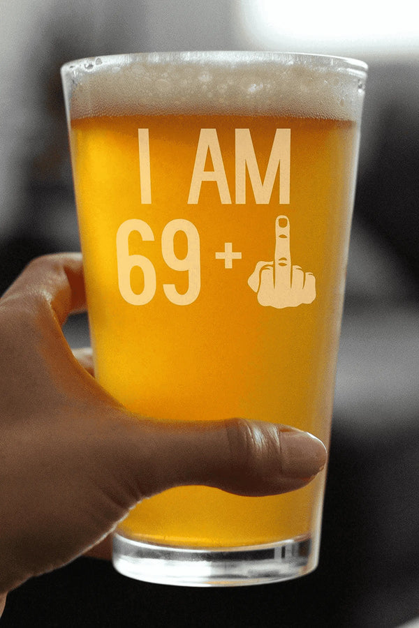 70th Birthday Gifts - 69 Middle Finger Pint Glass for Beer Bevvee