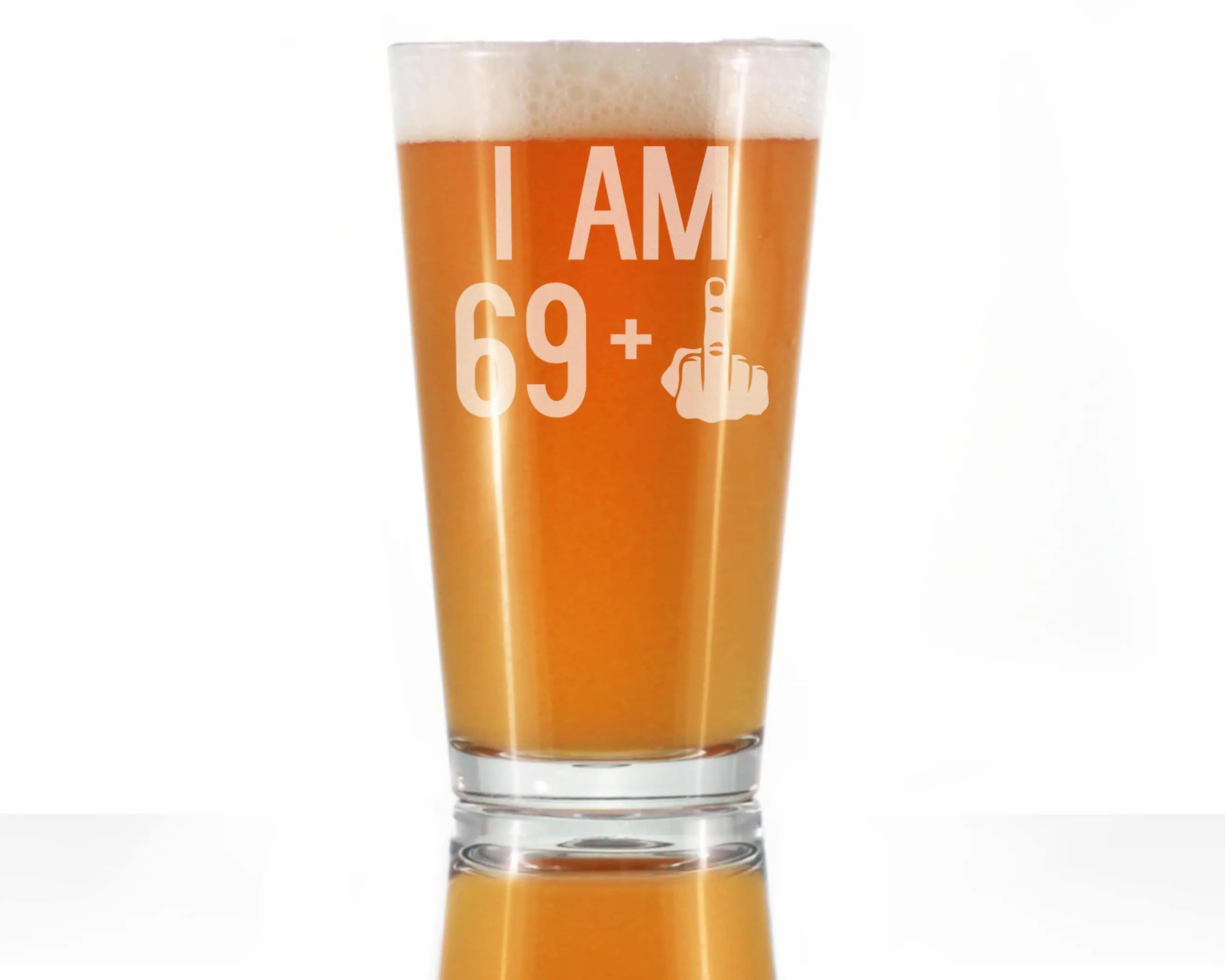 70th Birthday Gifts - 69 Middle Finger Pint Glass for Beer Bevvee
