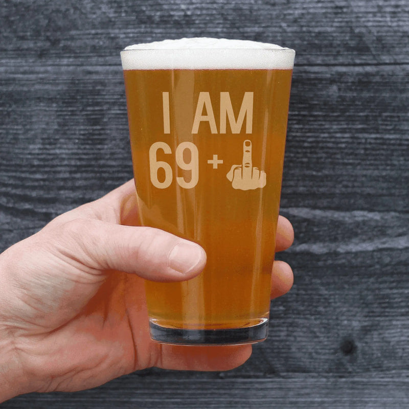 70th Birthday Gifts - 69 Middle Finger Pint Glass for Beer Bevvee