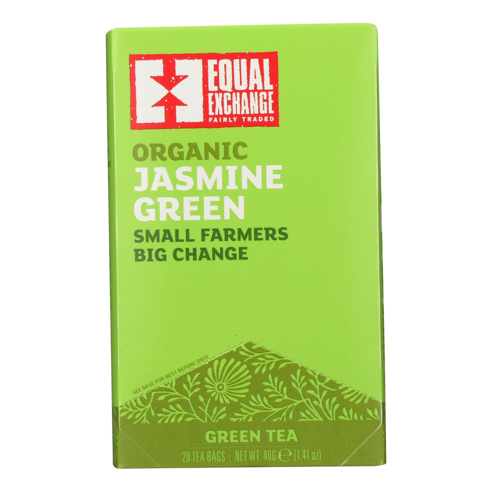 Equal Exchange Organic Jasmine Green Tea - Jasmine - Case Of 6 - 20 Bags - Eco-Friendly Home & Grocery