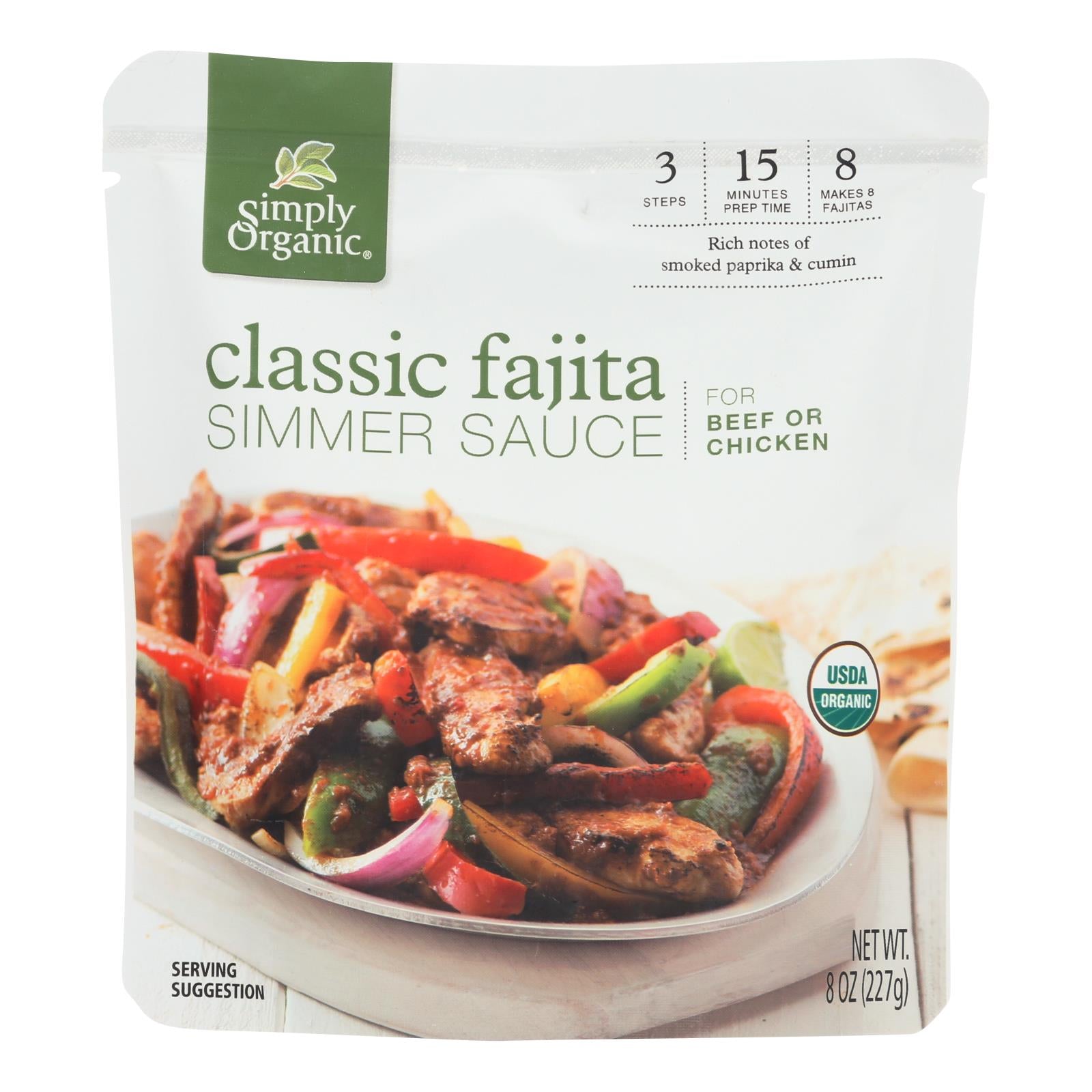 Simply Organic Simmer Sauce - Organic - Classic Fajita - Case Of 6 - 8 Oz - GreatEagleInc