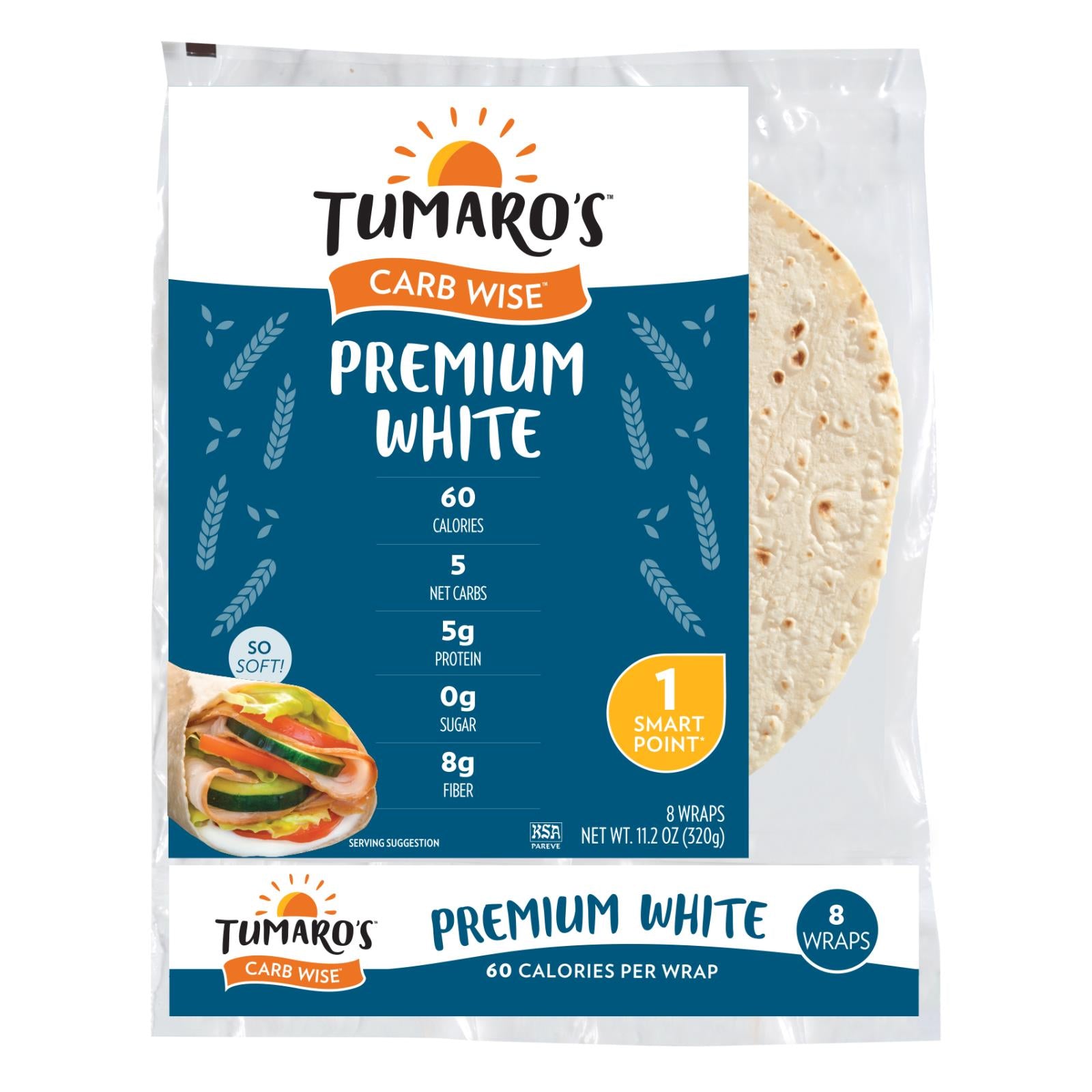 Tumaro's 8-inch Premium White Carb Wise Wraps - Case Of 6 - 8 Ct - GreatEagleInc