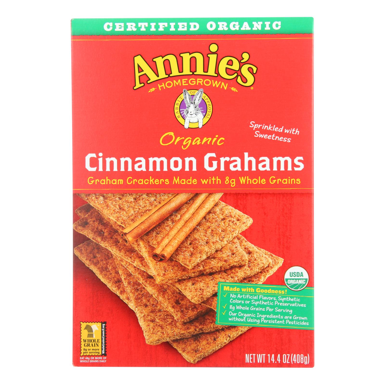 Annie's Homegrown Organic Cinnamon Graham Crackers - Case Of 12 - 14.4 Oz. - GreatEagleInc