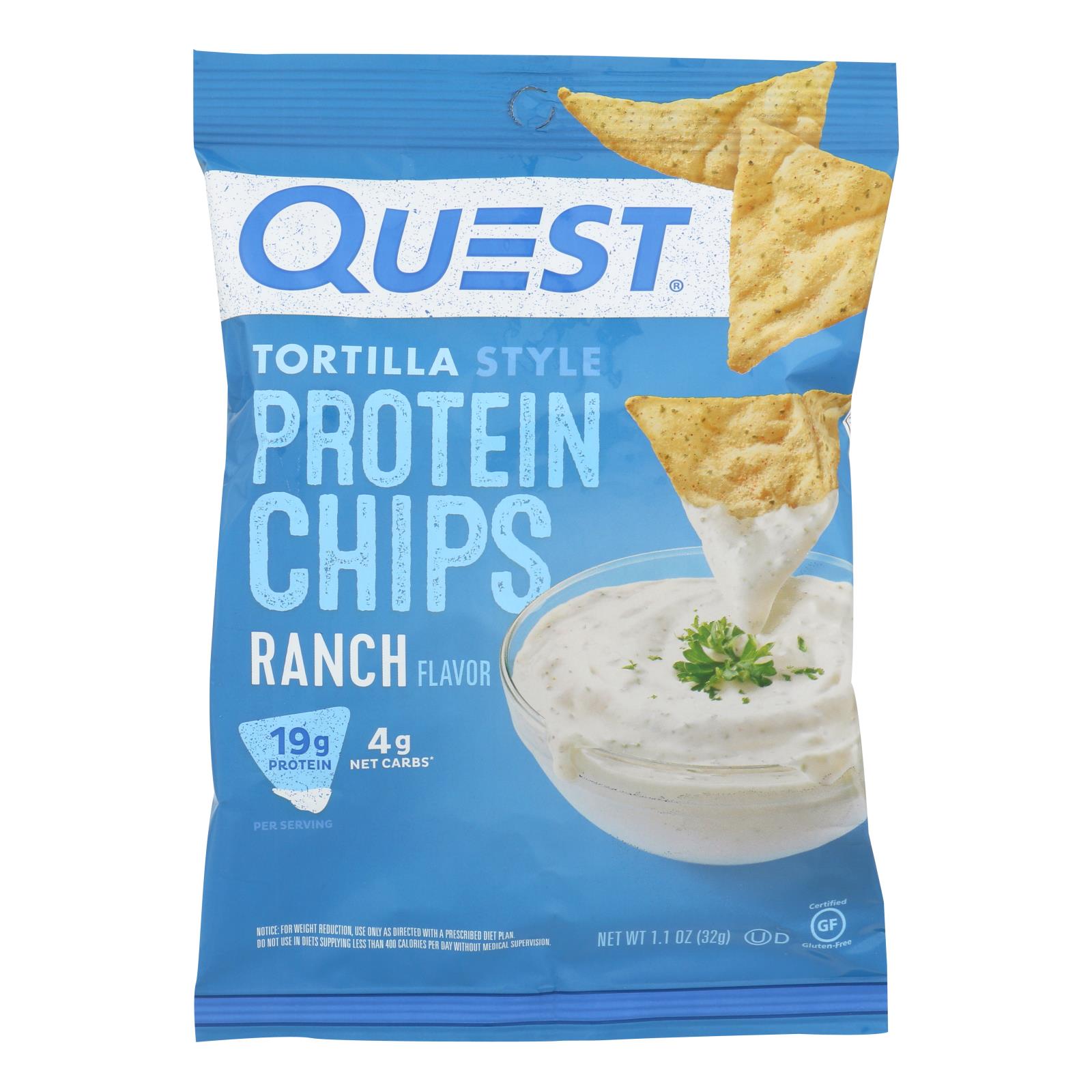 Quest Nutrition Ranch Tortilla Style Protein Chips, Ranch - Case Of 8 - 1.1 Oz - GreatEagleInc