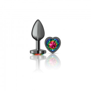 Cheeky Charms Heart Rainbow Gunmetal Butt Plug - GreatEagleInc