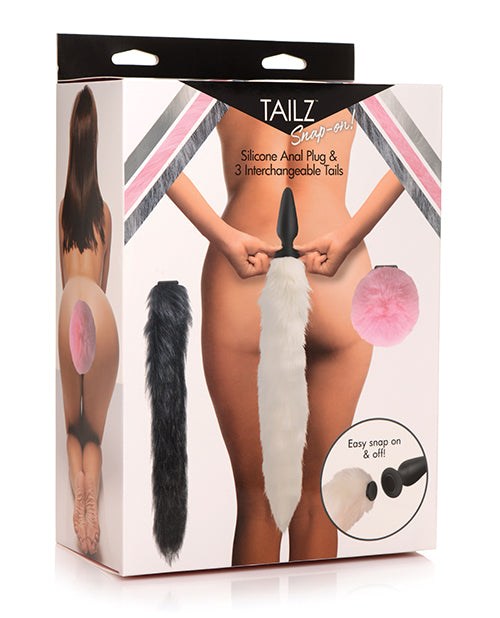 Tailz Snap On Silicone Anal Plug W/3 Interchangeable Tails - Asst Colors - GreatEagleInc