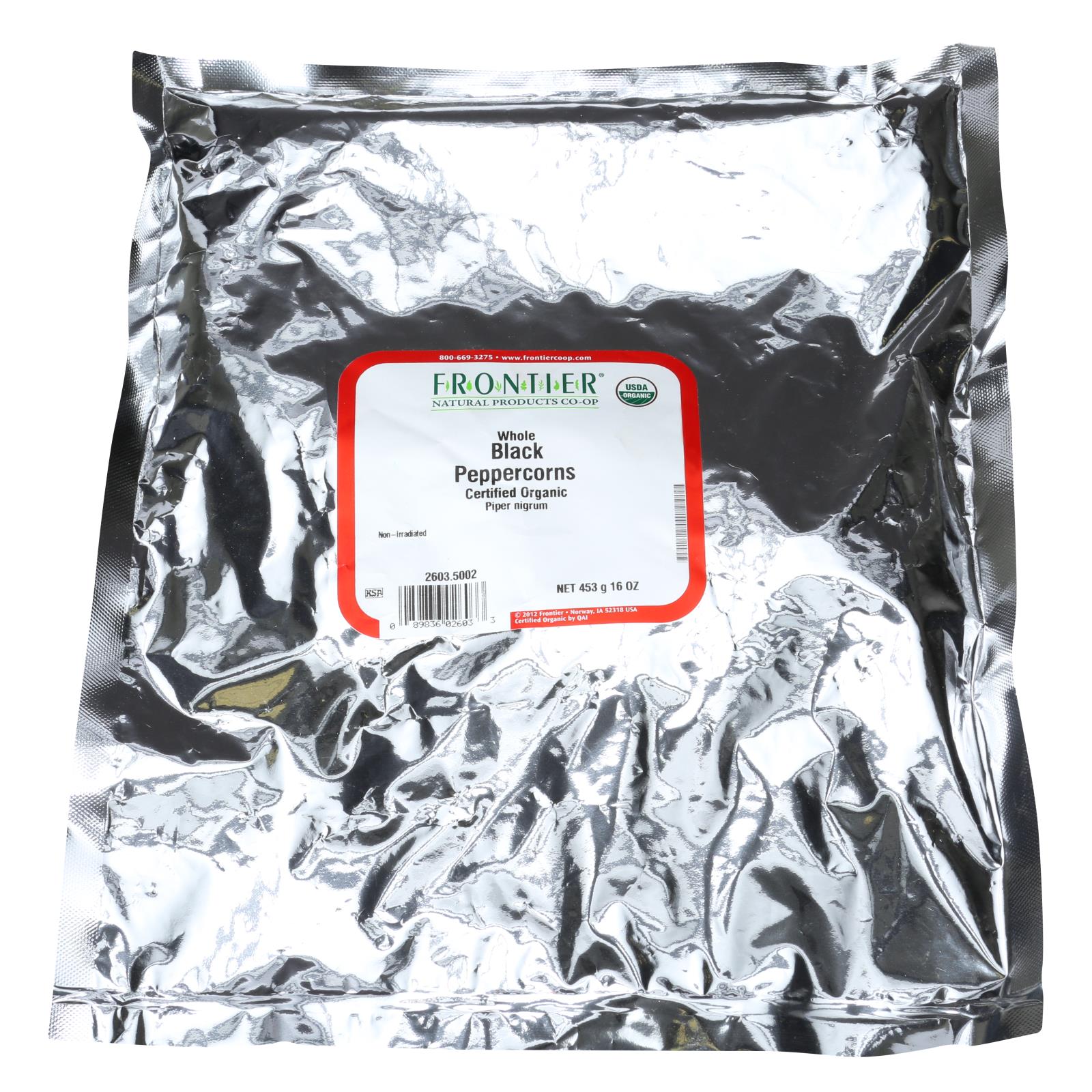 Frontier Herb Peppercorns Organic Whole Black - Single Bulk Item - 1lb - GreatEagleInc