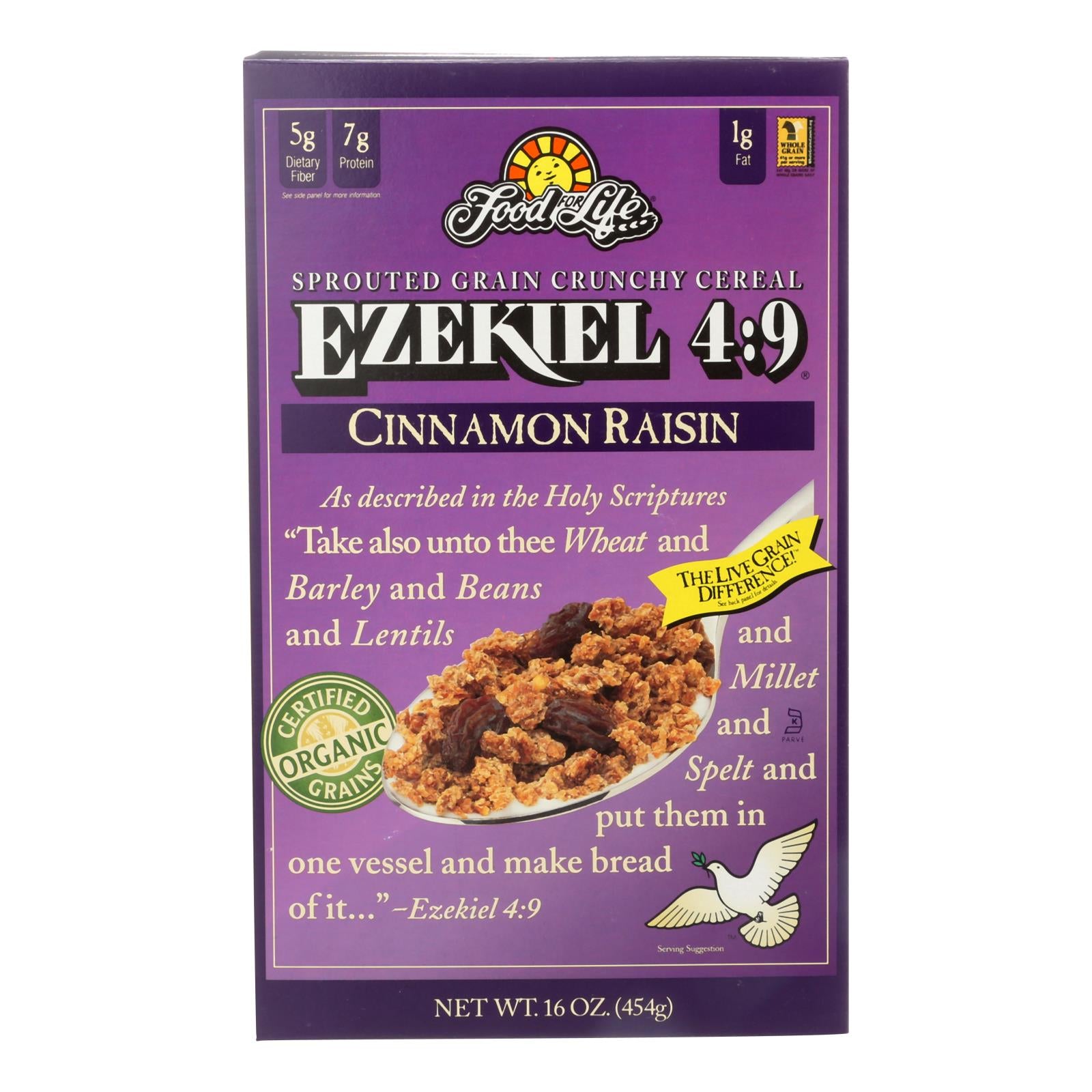 Food For Life Baking Co. Cereal - Organic - Ezekiel 4-9 - Sprouted Whole Grain - Cinnamon Raisin - 16 Oz - Case Of 6 - GreatEagleInc