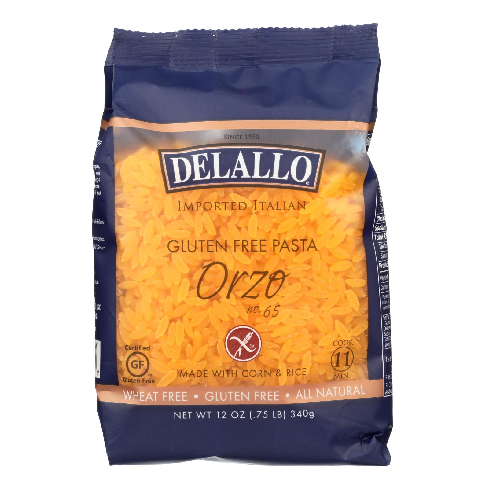 Delallo Gluten-free Orzo Pasta  - Case Of 12 - 12 Oz - GreatEagleInc