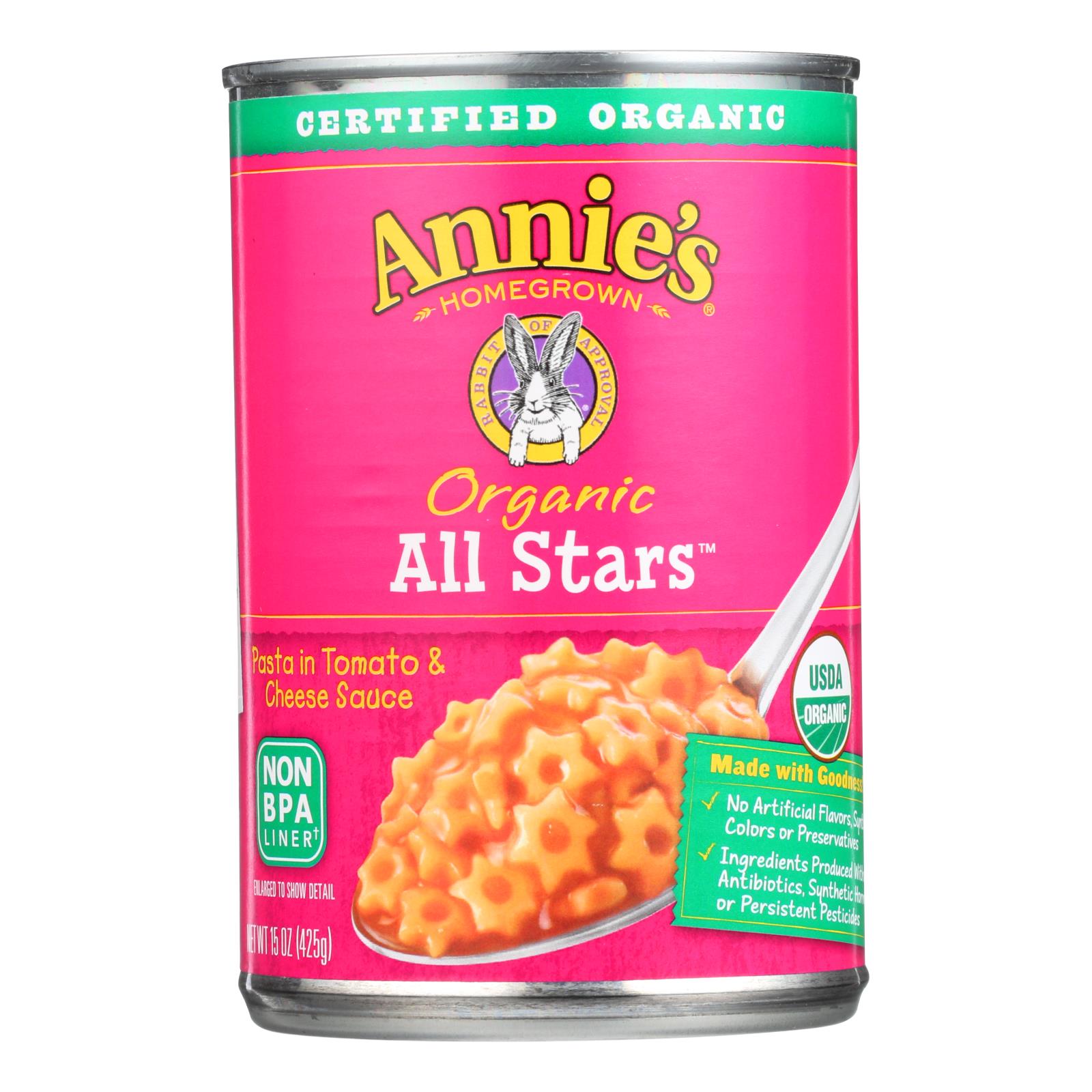 Annie's Homegrown Organic All Stars Pasta In Tomato And Cheese Sauce - Case Of 12 - 15 Oz. - GreatEagleInc